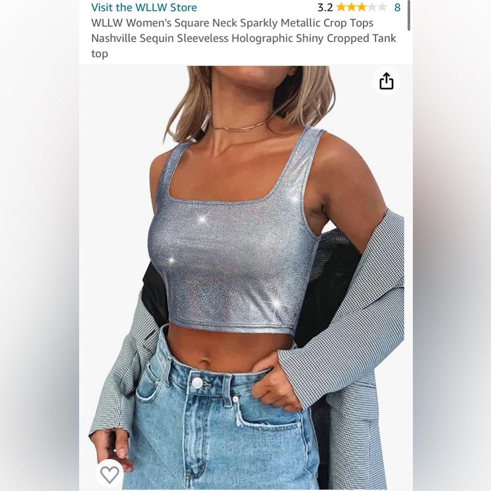 Sparkly Metallic Shiny Holographic Tank Crop Top Sequin